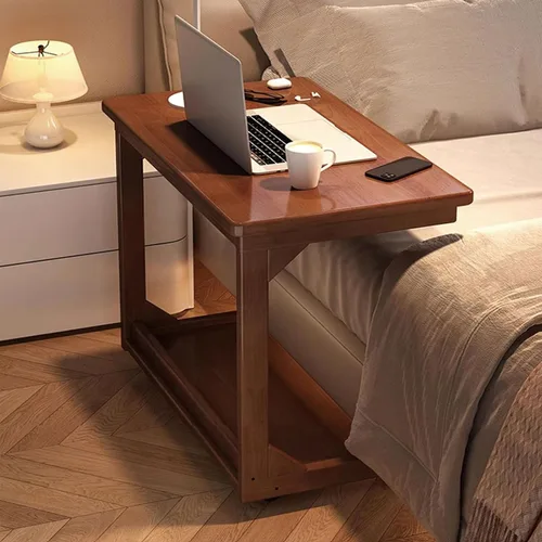 Vista 3 de Mesa de sofá en forma de C, mesa auxiliar con ruedas giratorias de 360°, mesa auxiliar inclinable ajustable de 45° para sofá portátil, mesas