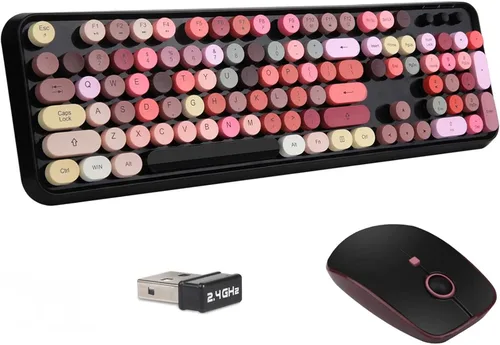 Vista 10 de Combo de teclado y mouse inalámbricos con botón de interruptor, teclado de máquina de escribir inalámbrico de 2.4 GHz, apagado automático, receptor
