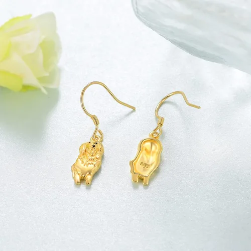 Vista 5 de Daixiya Aretes de plata de ley S925 Golden Retriever colgantes para amantes de los animales, joyería de oro para perros para mujeres y niñas, Plata
