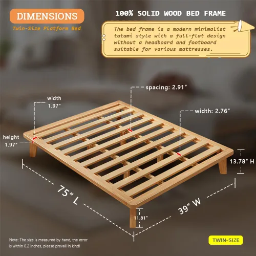 Vista 2 de NELYE Base de cama de plataforma individual, base de colchón de madera maciza de 14 pulgadas con listones de apoyo y patas, marco de cama simple