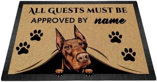 Vista 26 de Tapete personalizado con nombre de perro que mira al perro Cocker Spaniel, todos los invitados deben ser aprobados por alfombras para decoración