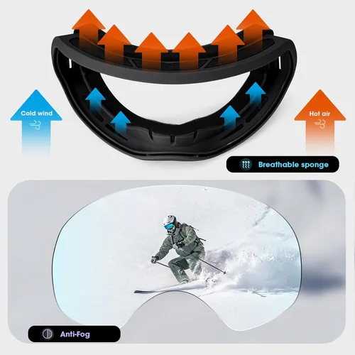 Vista 5 de Gafas de esquí, gafas de snowboard para hombres, mujeres, adultos, jóvenes y mayores de 15 años, gafas de esquí de nieve