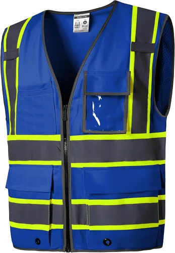 Vista 16 de SKSAFETY Chaleco de seguridad de nivel profesional de 12 bolsillos, chaleco de alta visibilidad Clase 2, ANSI/ISEA