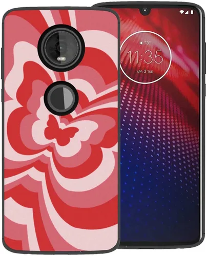 Vista 7 de Funda de teléfono para Motorola Moto Z4, diseño de mariposa azul con remolino inclinado, café, latte, San Valentín, bloque de color, lindo patrón, a