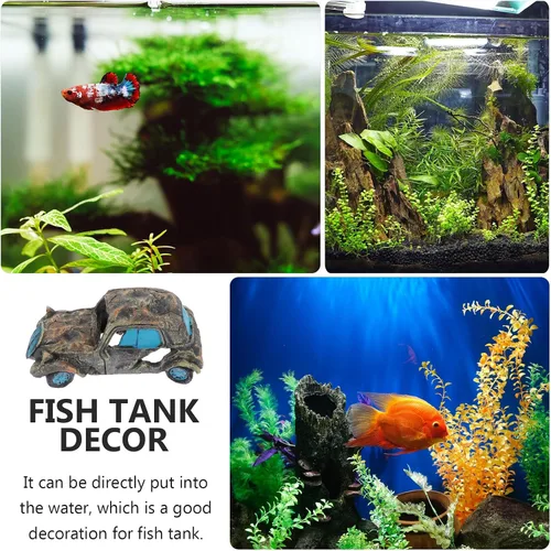 Vista 4 de Mipcase Paisajismo Escondite Acuario Paisaje Tanque Peces Camarones Decoración Ornamento Gris Cabaña Cuevas Decoración Escondite Adornos Automóvil