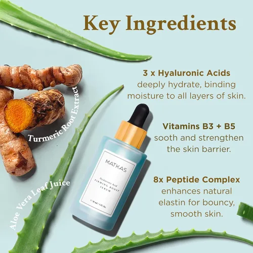 Vista 5 de MATKAS Korean Firming Boost - Suero hidratante de ácido hialurónico de 1 onza líquida, ácido hialurónico + suero de niacinamida al 2% para piel