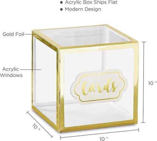 Vista 6 de Kate Aspen Caja de tarjetas de boda, tamaño único, transparente/dorado