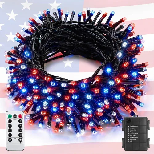 Vista 10 de ITICdecor Guirnalda de luces de Navidad de 33 pies, 100 LED, impermeable, funciona con pilas, 8 modos de luces decorativas para interiores