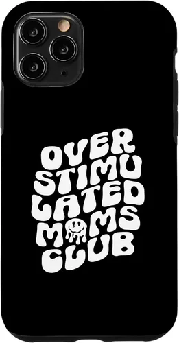 Vista 10 de Funda para iPhone 15 Groovy Sobreestimulated Moms Club Divertida y Moderna
