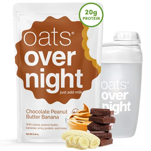 Vista 8 de Oats Overnight Chocolate Peanut Butter Banana - Avena durante la noche con 20 g de proteína, batido proteico de desayuno alto en fibra - Harina