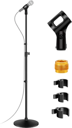 Vista 7 de InnoGear Soporte de micrófono, soporte de micrófono de piso desmontable con brazo boom de micrófono con base redonda con peso, altura ajustable