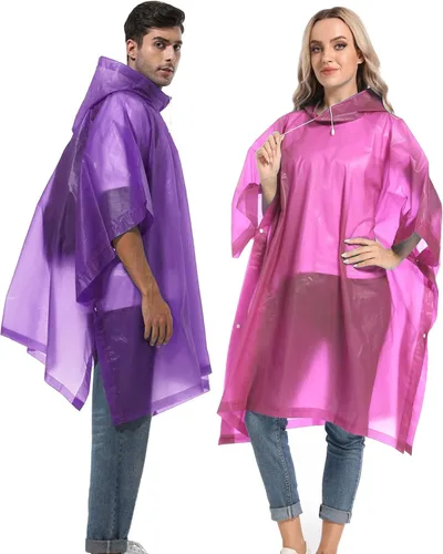 Vista 13 de Ponchos de lluvia reutilizables con capucha con cordón para adultos, abrigo de lluvia grueso impermeable, 2 paquetes