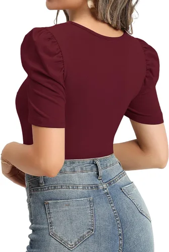 Vista 3 de MANGOPOP Body de manga corta con cuello cuadrado para mujer