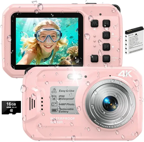 Vista 10 de Cámara subacuática 4K, cámara digital impermeable de 64 MP y 16 pies con tarjeta de 16 GB, cámara impermeable flotante