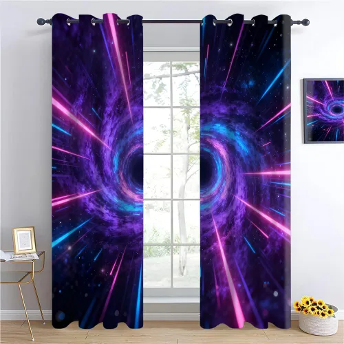 Vista 14 de Cyber Ring Curtains, Thermal Insulated Darkening Drapes For Sci-Fi Home Decor, Futuristic Neon Circle Digital Grid Scene Grommet Window Treatments