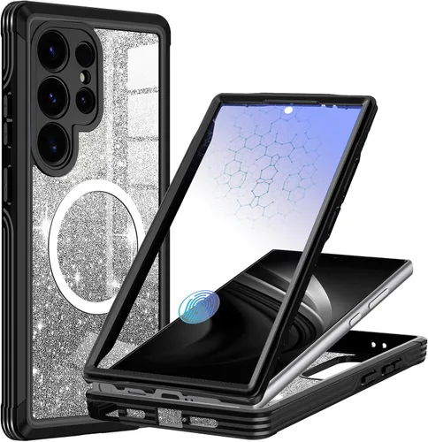 Vista 31 de Funda para Galaxy A16 5G, compatible con MagSafe, funda magnética con purpurina integrada con protector de pantalla de vidrio templado 9H, funda