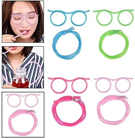 Vista 2 de 8 vasos de paja tontos, reutilizables, divertidos con bucle, novedosos anteojos para fiestas, reuniones anuales, fiestas de cumpleaños (8 colores)