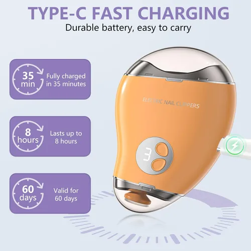 Vista 5 de Cortaúñas eléctrico para personas mayores con lima de uñas eléctrica, luz LED y 3 velocidades, cortaúñas eléctrico automático para adultos y niños