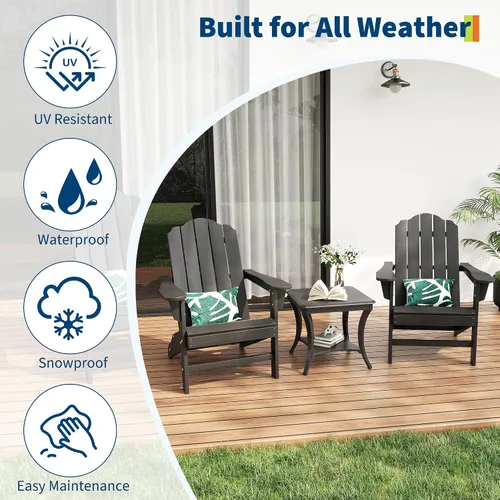 Vista 4 de PeakPursuit Silla Adirondack HDPE para patio, silla de césped con textura de madera, muebles de patio al aire libre para jardín y terraza