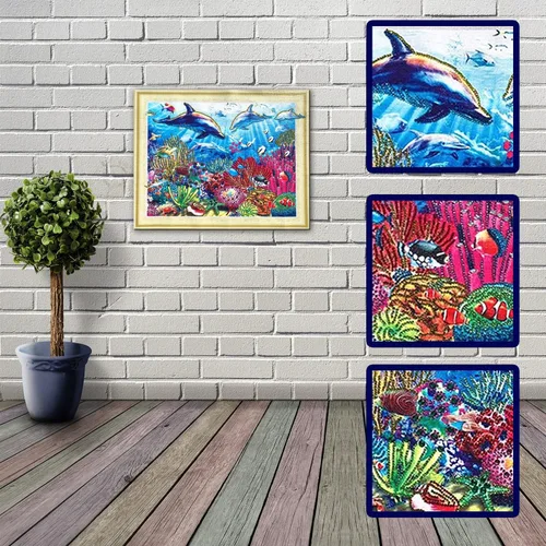 Vista 5 de Ezzo Kit de pintura de diamante 5D para adultos y niños, juego de arte de bricolaje por números de 20 x 16 pulgadas (delfín)