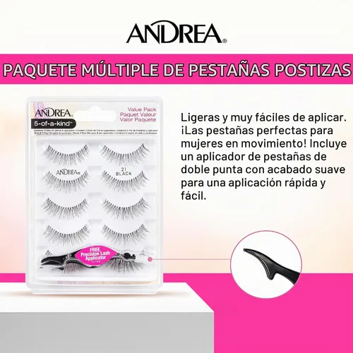 Vista 3 de Andrea, 5-of-a-Kind #21, pestañas postizas, aspecto natural, negro, 5 pares