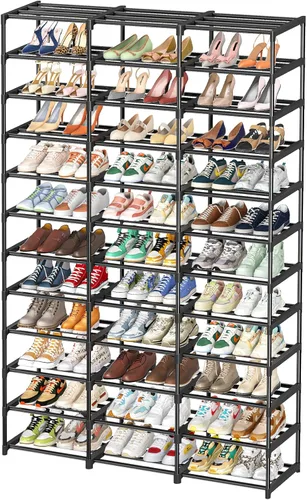 Vista 9 de Ekisemio Zapatero de 12 niveles alto, organizador de zapatos, gran capacidad para 34-50 pares, organizador de botas para entrada, armario, garaje