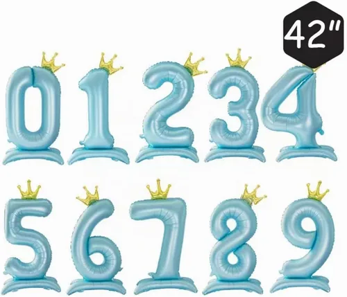 Vista 3 de Globos azules con el número 1 de 42 pulgadas con corona, globos de primer cumpleaños para niños y niñas, suministros de decoración de fiesta de Azul