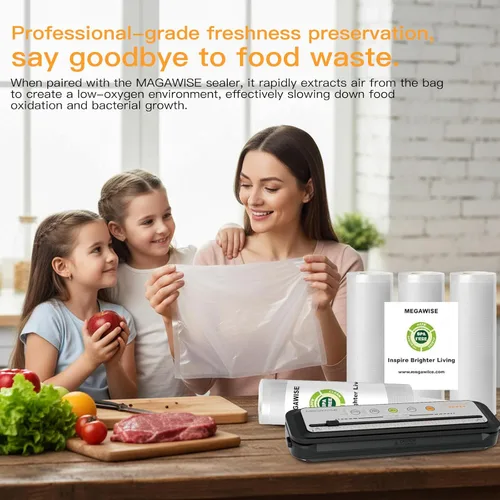Vista 3 de MegaWise 3 rollos de bolsas para máquina selladora al vacío, 8 pulgadas de ancho y 21.6 pies de largo para selladores al vacío Megawise y otras