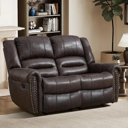 Vista 23 de EBELLO Silla reclinable manual de cuero sintético, silla reclinable individual clásica con cómodo apoyabrazos y respaldo, mueble para sala de estar
