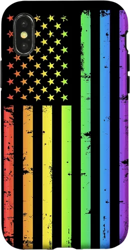 Vista 5 de Funda LGBT para iPhone 17 con diseño de bandera estadounidense arcoíris