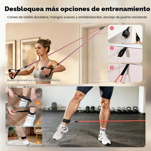 Vista 6 de Resistance Bands Set, Himaly Exercise Bands Strength Training Fitness Bands Workout Elastic Bands with Legs Ankle Straps, Door Anchor, Handles &