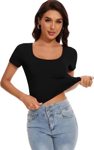 Vista 4 de Camisetas cortas básicas de manga corta atléticas para mujer
