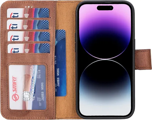 Vista 66 de HARDISTON Funda de piel auténtica hecha a mano compatible con iPhone 11 Pro de 5.8 pulgadas, funda magnética desmontable con tarjeteros - bordes