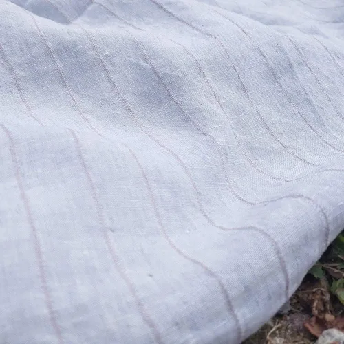 Vista 5 de Tela de lino 100% puro a rayas grises Dobby Transpirable y suave – Perfecto para decoración del hogar y ropa