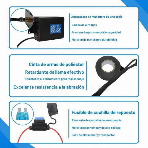 Vista 4 de Kit de compresor de bolsa de aire, sistema de compresor de aire a bordo con compresor de suspensión neumática, manómetro, herrajes y línea de aire
