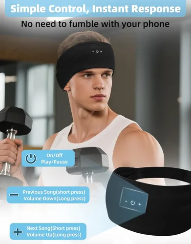 Vista 4 de Auriculares para dormir, auriculares con diadema con altavoces Negro
