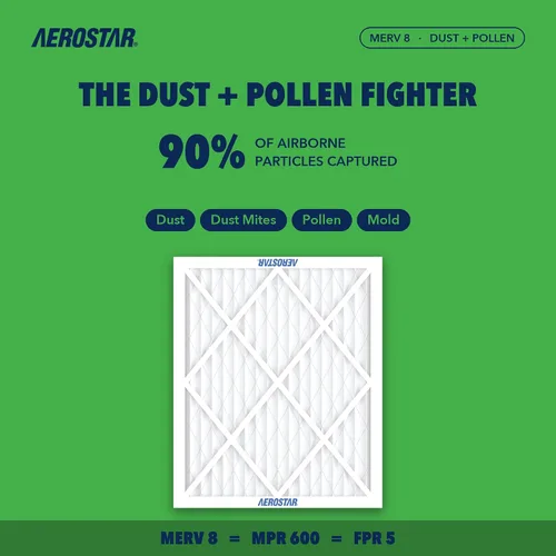 Vista 3 de Aerostar Multi - Filtro de aire de 1 pulgada para aire acondicionado y horno, Blanco HVAC, Actual Size (15 3/4 x 19 3/4 x 3/4), MPR 600/FPR 5, For