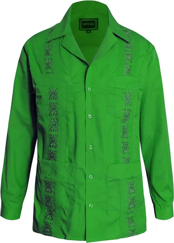 Vista 13 de Guytalk Camisa de boda mexicana de manga larga con botones de guayabera cubana para hombre