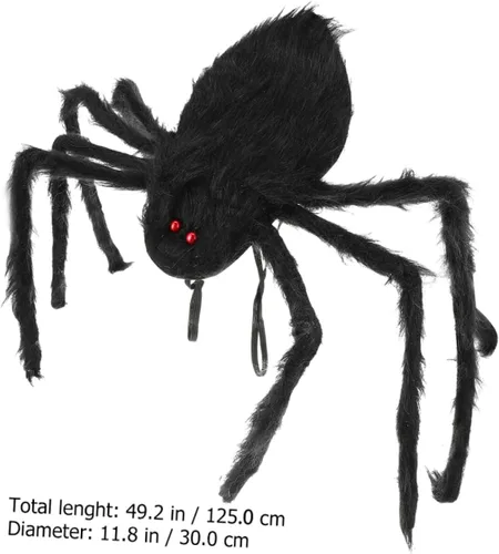 Vista 5 de Mochila de Halloween para niños y niñas, bolsa decorativa de araña, juguete gigante de felpa, color negro, 1 unidad, Negro -, Centímetro