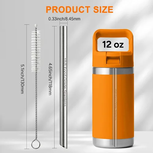 Vista 5 de Repuesto de popote de metal compatible con botella de agua Yeti Rambler Jr. de 12 onzas, paquete de 4 popotes reutilizables de acero inoxidable
