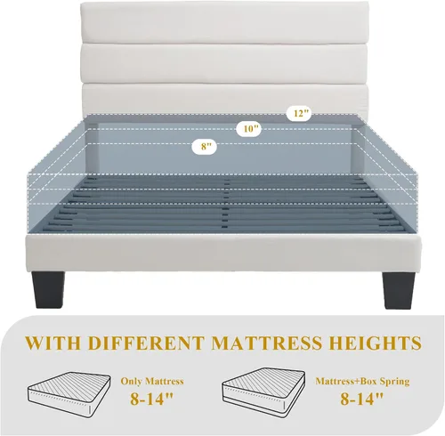 Vista 4 de Armazón de Cama de Plataforma Tamaño Full, Armazón de Cama con Cabecera de Tela Suave con Listones de Madera Resistentes – Moderno y Sin Ruido, Base