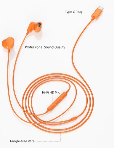 Vista 2 de ACAGET Auriculares USB C para iPhone 17 Pro Max Air 16 15 Plus/iPad Pro Air Mini, auriculares tipo C con cable con micrófono de llamada