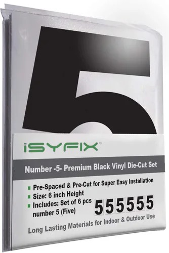 Vista 67 de iSYFIX Calcomanías de vinilo negro con el número 7 (siete), paquete de 6 calcomanías autoadhesivas de 7 pulgadas, calcomanías troqueladas y Negro