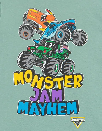 Vista 7 de Monster Jam Paquete de 2 camisetas de manga larga para niños pequeños a grandes Grave Digger El Toro Loco Megalodon Salvia esmerilada / azul carbón