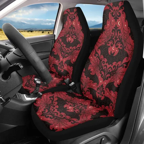 Vista 31 de Bulopur Fundas para asientos de coche negras y blancas con forma de murciélago, protector de asiento de coche universal, accesorios de coche