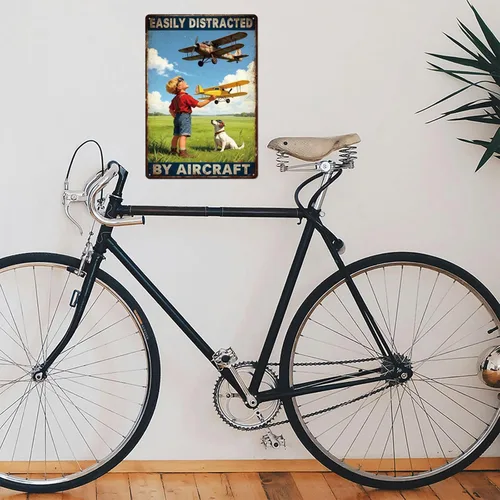 Vista 5 de GLOBLELAND Vintage Airplane Metal Tin Sign 12x8 inch Easily Distracted by Aircraft Tin Signs Retro Plane Metal Wall Poster Plaque for Home Office