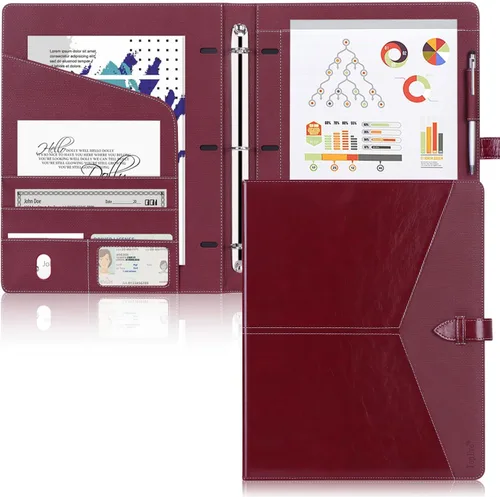 Vista 10 de Toplive Padfolio - Carpeta organizadora de 3 anillas, carpeta de negocios para mujer, tamaño A4/carta, piel sintética, profesional, para Negro