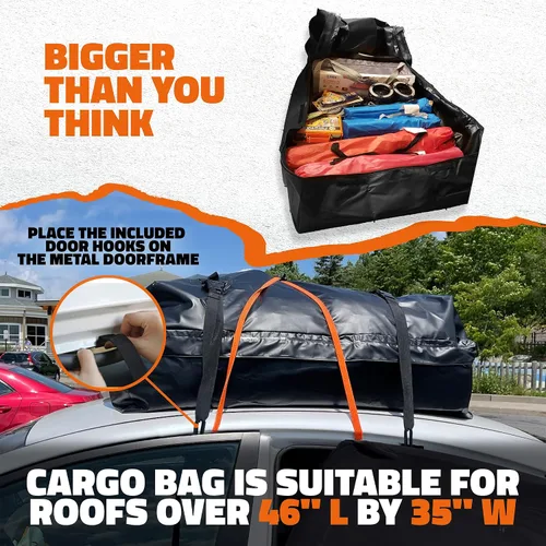Vista 3 de Mockins Bolsa de Carga para Techo de Automóvil de 16 Pies Cúbicos Bolsa de Techo de 45"x34"x18" para Automóvil Sin Portaequipajes Portaequipajes