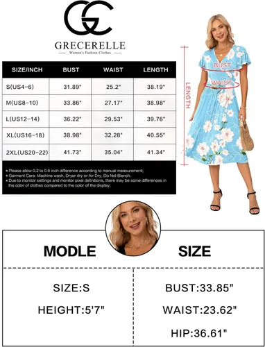 Vista 7 de GRECERELLE Vestido de primavera y verano para mujer casual con volantes manga cortalarga con cuello en V
