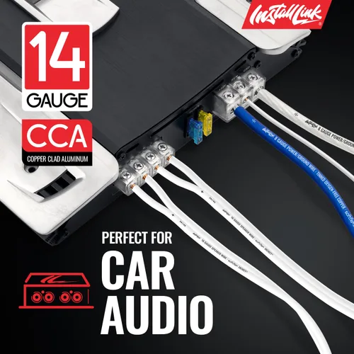 Vista 4 de Install Link Cable de altavoz de calibre 14 (blanco) para cable de audio de automóvil, hogar o RV, 100 pies, CCA 14/2 Speaker Cable, 2-Conductor